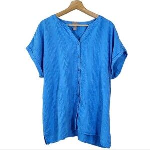Chicos Blue Roll Sleeve Blue Lyocell Top Chicos Size 3/womens XL